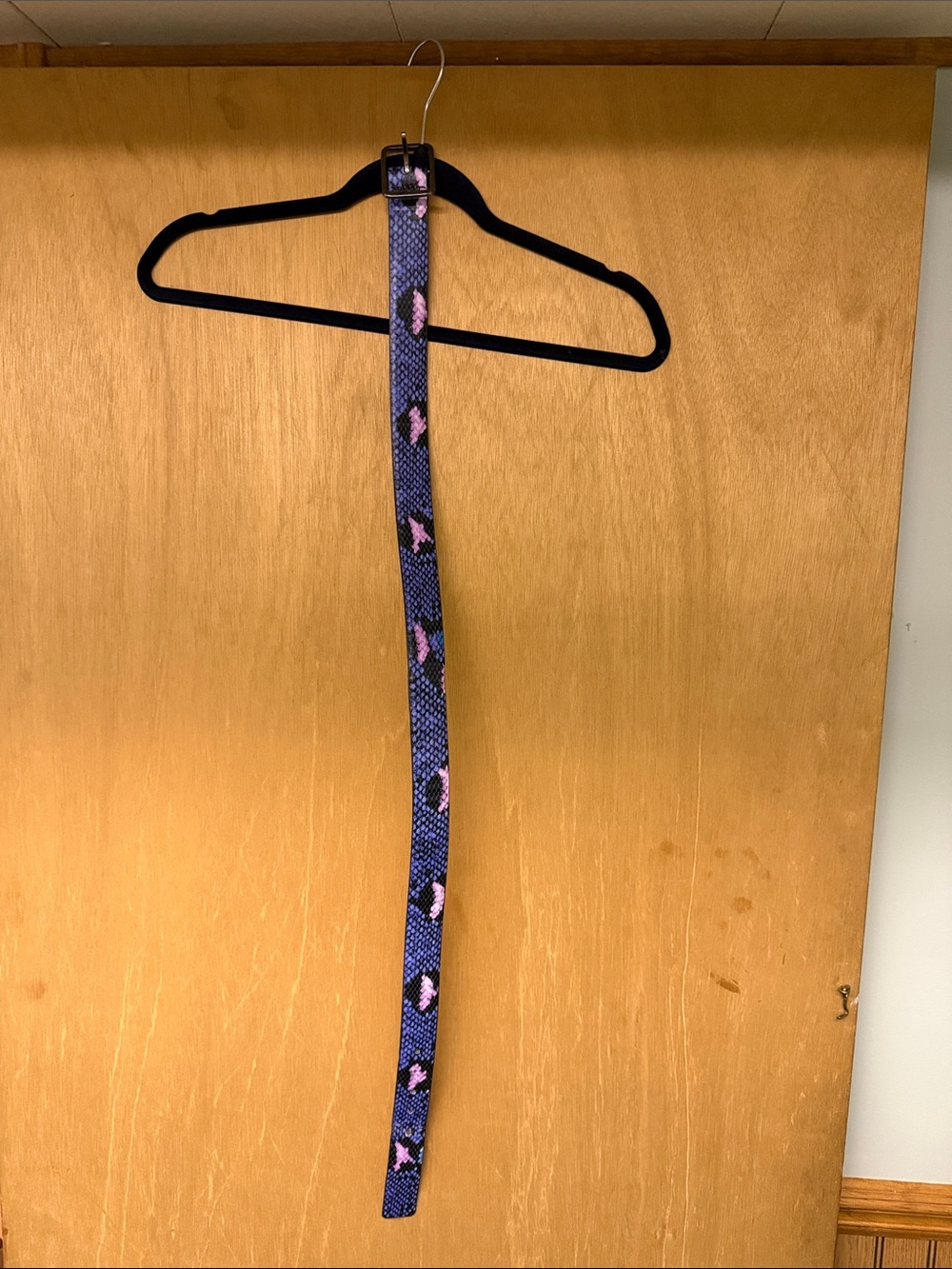 Blue Snakeskin-Patterned Belt with Pink Accents